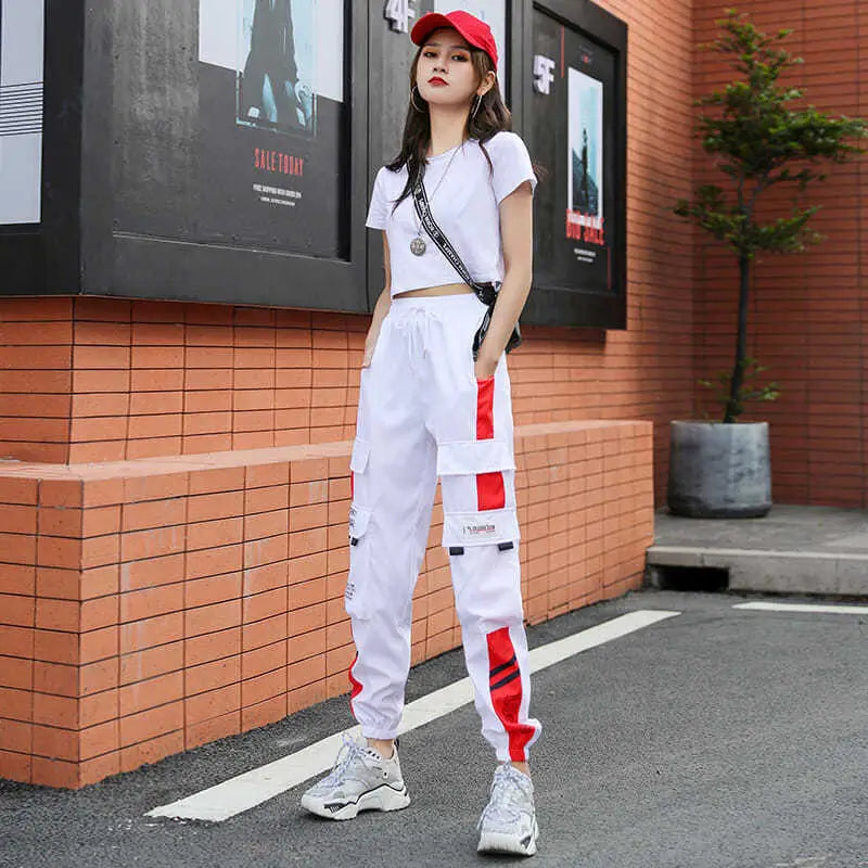 Cotton Cargo Pants with Multiple Pockets High Waist