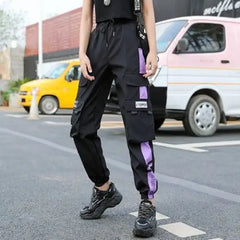 Cotton Cargo Pants with Multiple Pockets High Waist Black