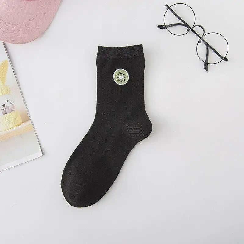 Cotton Cartoon Embroidery Fruits Socks