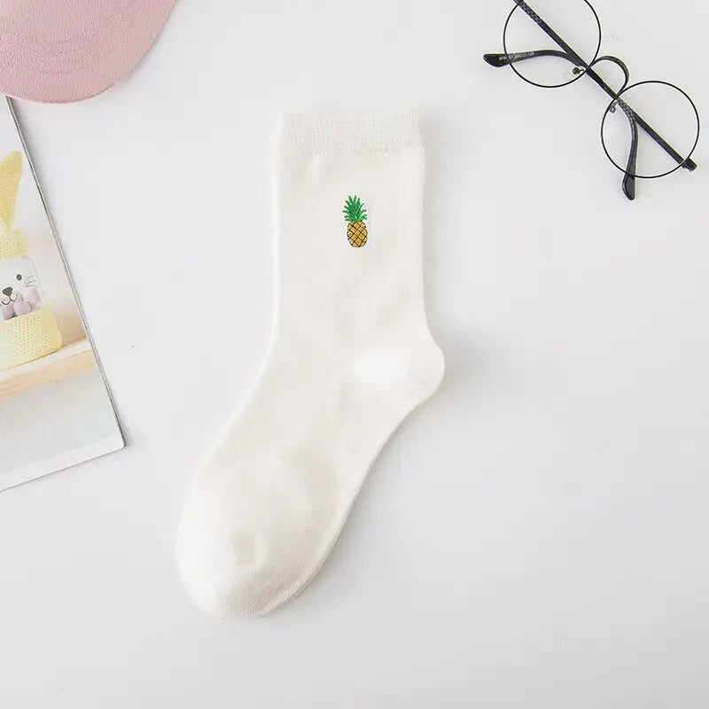 Cotton Cartoon Embroidery Fruits Socks