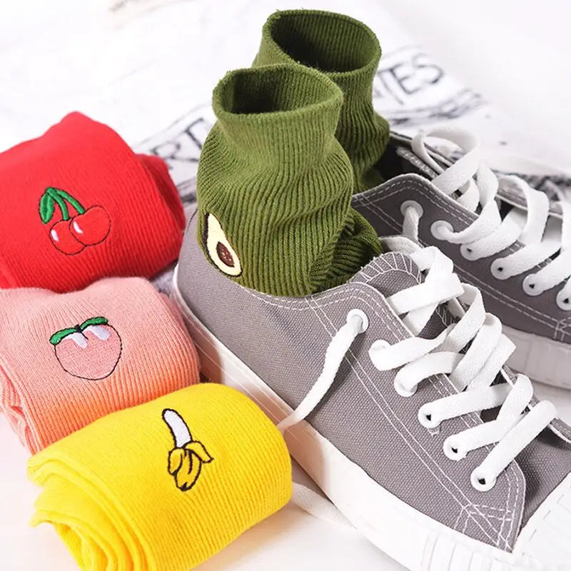 Cotton Cartoon Embroidery Fruits Socks
