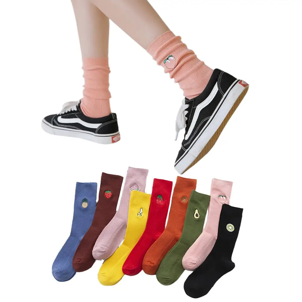 Cotton Cartoon Embroidery Fruits Socks