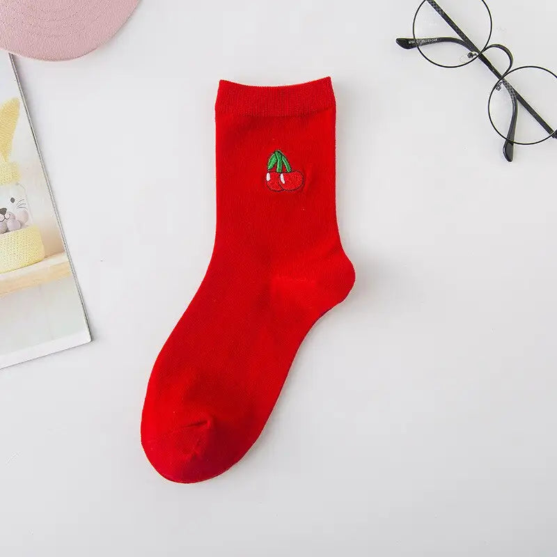 Cotton Cartoon Embroidery Fruits Socks