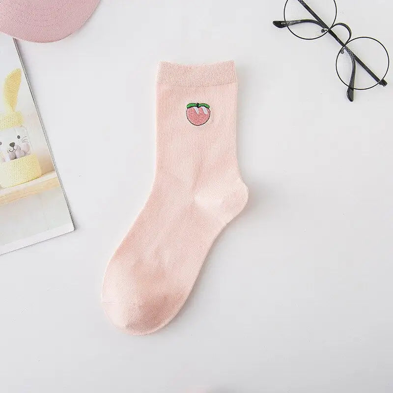 Cotton Cartoon Embroidery Fruits Socks
