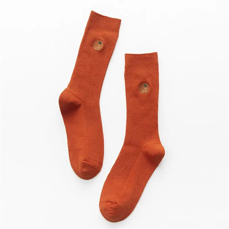 Cotton Cartoon Embroidery Fruits Socks