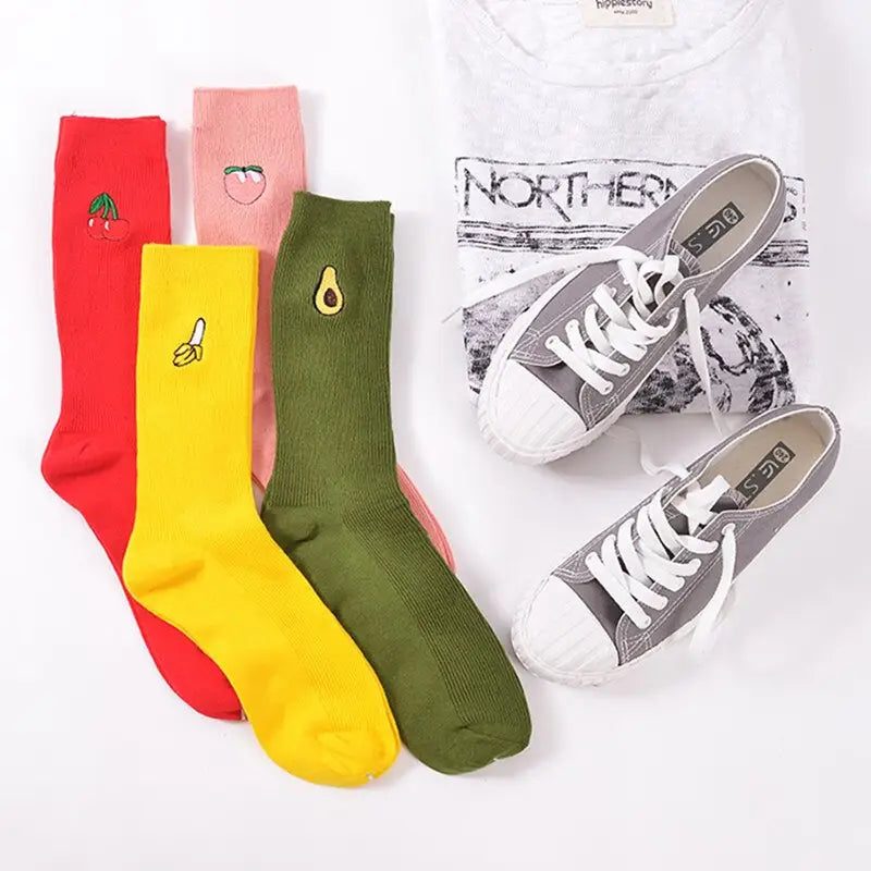Cotton Cartoon Embroidery Fruits Socks