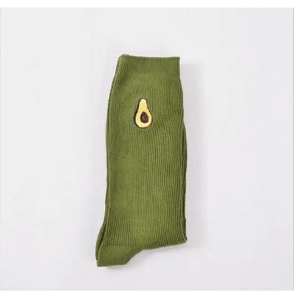 Cotton Cartoon Embroidery Fruits Socks Green-Avocado