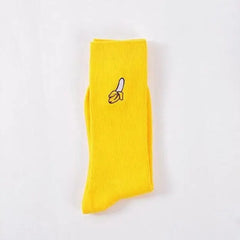 Cotton Cartoon Embroidery Fruits Socks Yellow-Banana