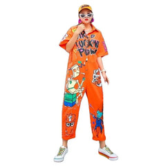 Cotton Cartoon Graffiti Printing Loose Jumpsuit