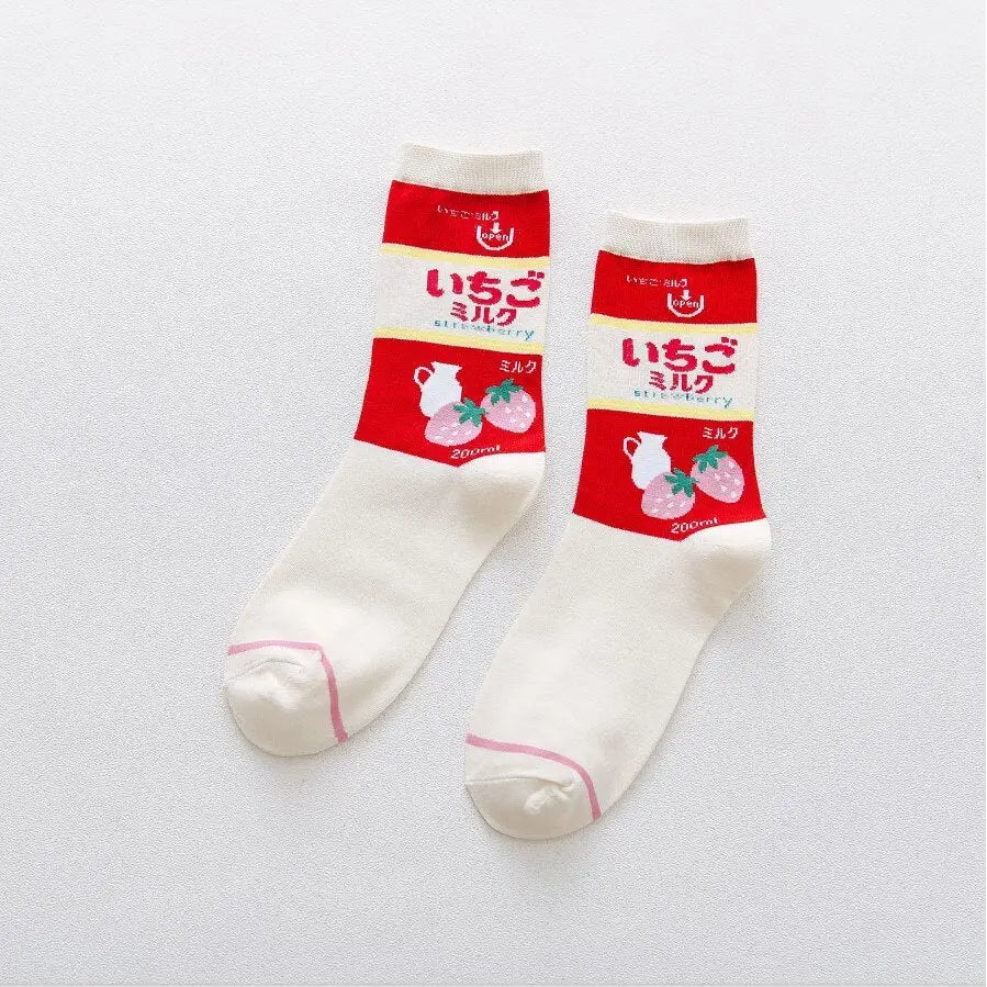 Cotton Cartoon Socks Specifications White-Red / One Size