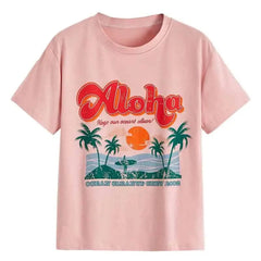 Cotton Casual Graphic T-Shirt for Everyday Wear Pink-Aloha