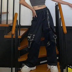 Cotton Chain Wide Leg Trousers Loose Pants