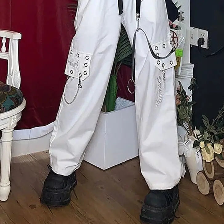 Cotton Chain Wide Leg Trousers Loose Pants