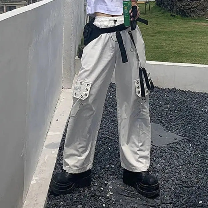 Cotton Chain Wide Leg Trousers Loose Pants White / S