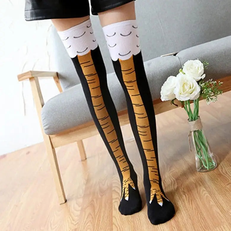 Cotton Chicken Paws Feet Socks EU Size 36-42 Black-Orange
