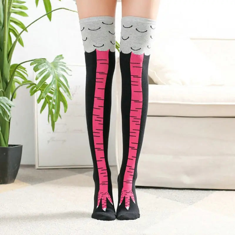 Cotton Chicken Paws Feet Socks EU Size 36-42 Black-Pink