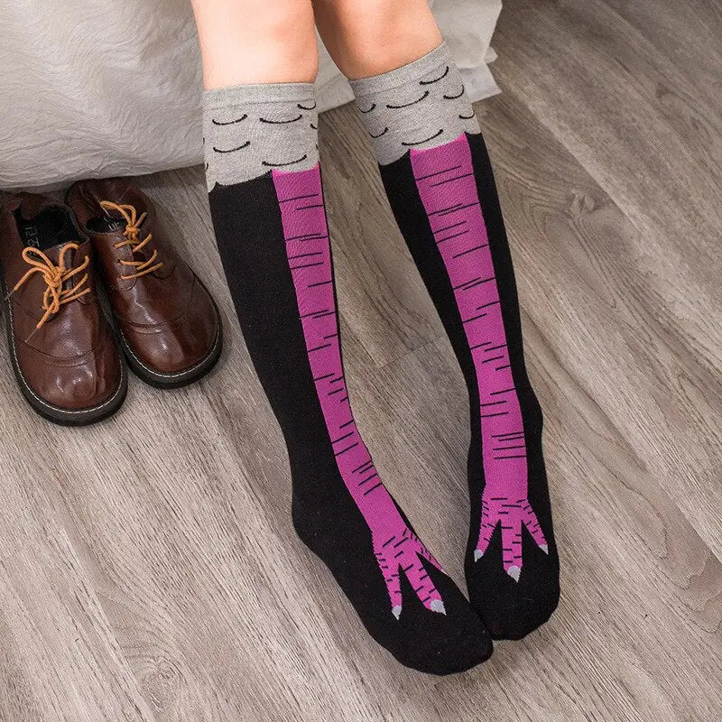 Cotton Chicken Paws Feet Socks EU Size 36-42 Black- Purple