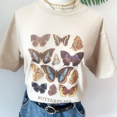 Cotton Color Butterfly T-Shirt for Casual Wear Beige 2 / XS