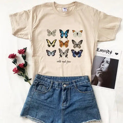 Cotton Color Butterfly T-Shirt for Casual Wear Beige 3 / XS
