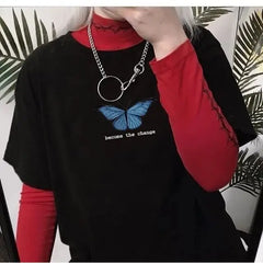 Cotton Color Butterfly T-Shirt for Casual Wear Black / XS