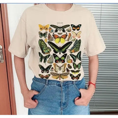 Cotton Color Butterfly T-Shirt for Casual Wear Cream / XS