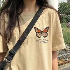 Cotton Color Butterfly T-Shirt for Casual Wear Khaki / XS