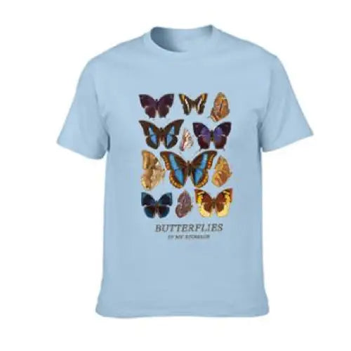Cotton Color Butterfly T-Shirt for Casual Wear Ligth Blue