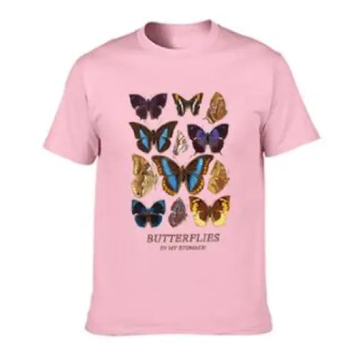 Cotton Color Butterfly T-Shirt for Casual Wear Pink / XS