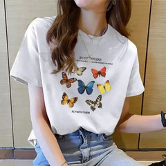 Cotton Color Butterfly T-Shirt for Casual Wear White 2 / XS