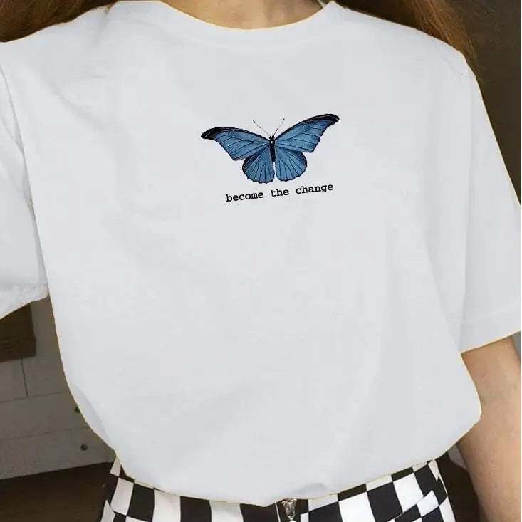 Cotton Color Butterfly T-Shirt for Casual Wear White / XS