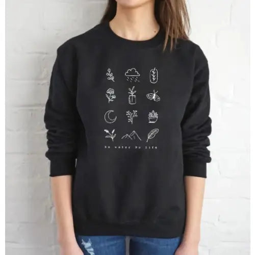 Cotton Crew Neck Life Vegan Sweatshirt Black / S