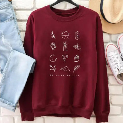 Cotton Crew Neck Life Vegan Sweatshirt Wine red / S