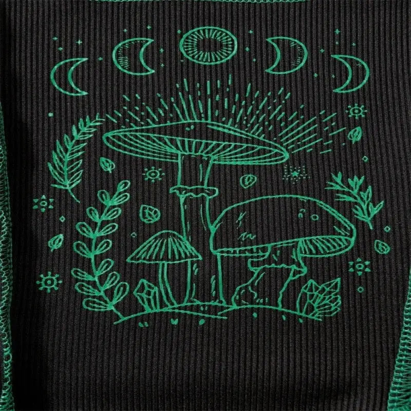 Cotton Crop Top Moon Phase Mushroom Design