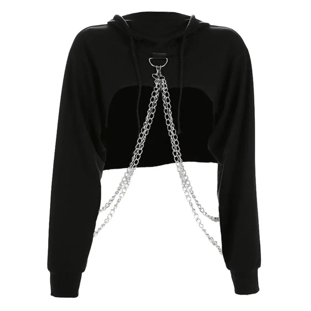 Cotton Crop Top with Chain Stitching Cut Front Black / S