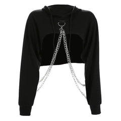 Cotton Crop Top with Chain Stitching Cut Front Black / S