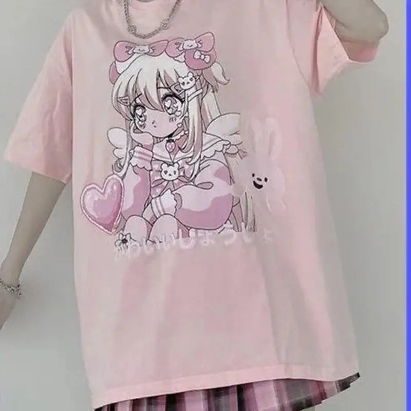 Cotton Cute Girl Oversize T Shirt Short Sleeve O Neck