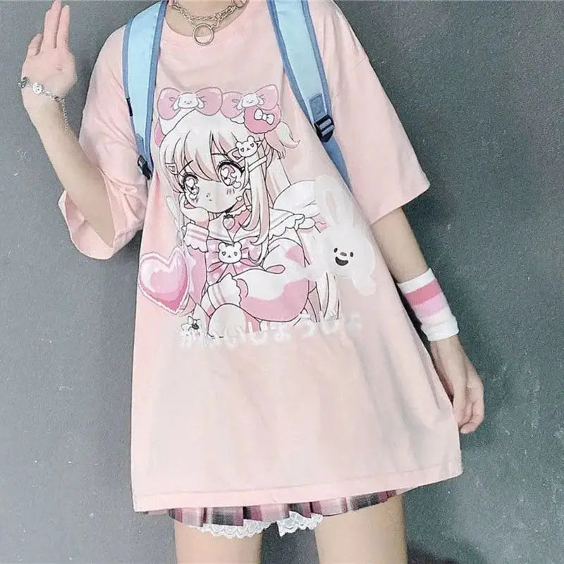 Cotton Cute Girl Oversize T Shirt Short Sleeve O Neck