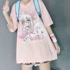 Cotton Cute Girl Oversize T Shirt Short Sleeve O Neck