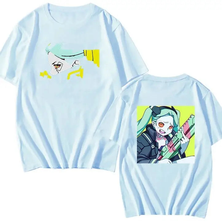 Cotton Cyberpunk Oversized Short Sleeve T Shirt Blue. / XS