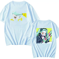 Cotton Cyberpunk Oversized Short Sleeve T Shirt Blue. / XS