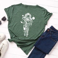 Cotton Cycling Astronaut T-Shirt Galaxy Graphic Green / S