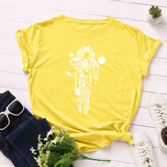 Cotton Cycling Astronaut T-Shirt Galaxy Graphic Yellow / S