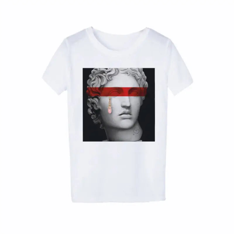 Cotton David Sculpture T-Shirt with Modern Art Design Grey