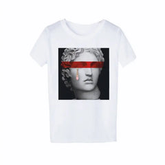 Cotton David Sculpture T-Shirt with Modern Art Design Grey
