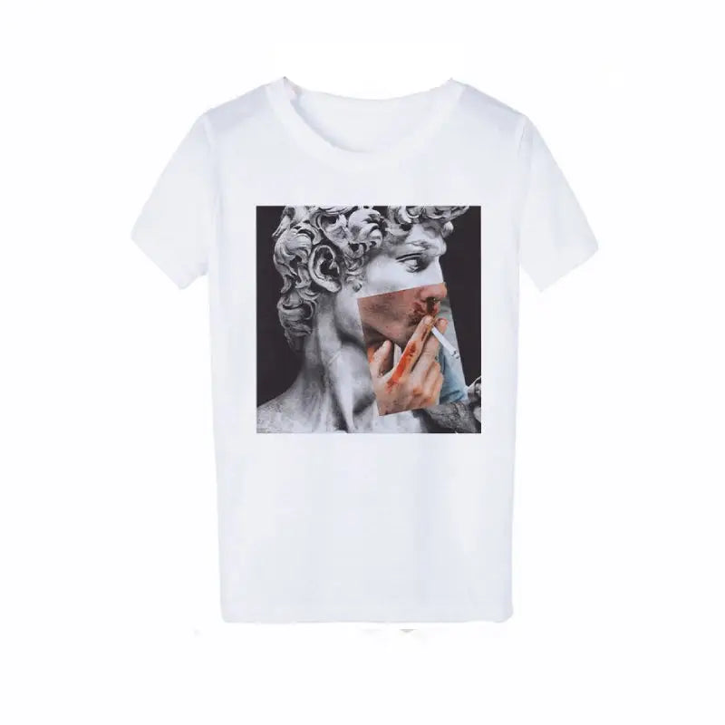 Cotton David Sculpture T-Shirt with Modern Art Design Red