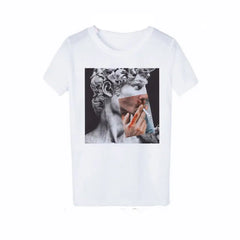 Cotton David Sculpture T-Shirt with Modern Art Design Red
