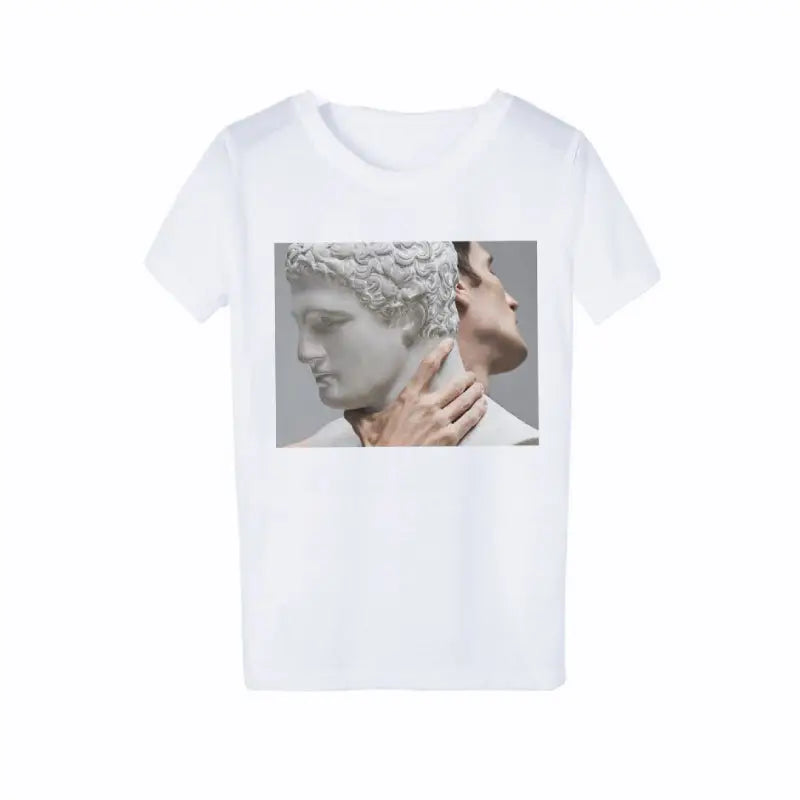 Cotton David Sculpture T-Shirt with Modern Art Design White