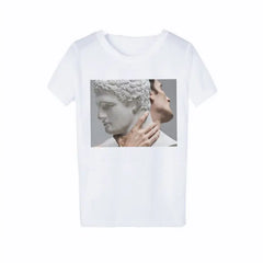 Cotton David Sculpture T-Shirt with Modern Art Design White