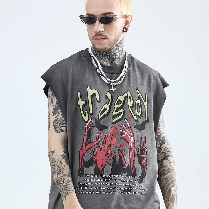 Cotton Demon Hands Sleeveless Urban Shirt
