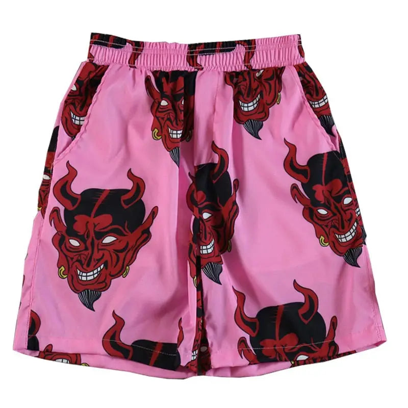 Cotton Demon Harajuku Beach Shorts with Three Pockets Pink